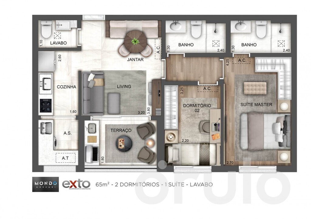 Planta 03 - 2 dorm 65m²
