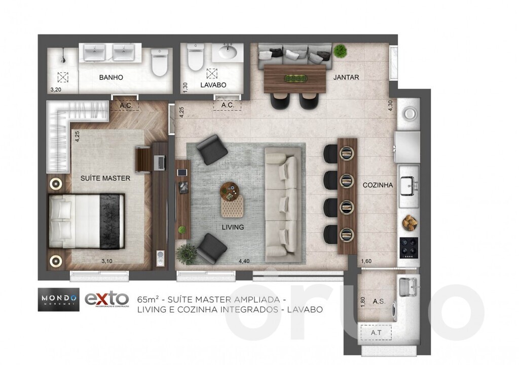 Planta 04 - 1 dorm 65m² - opção