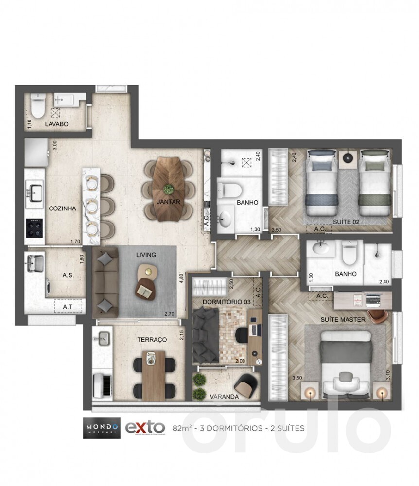 Planta 05 - 3 dorm 82m²