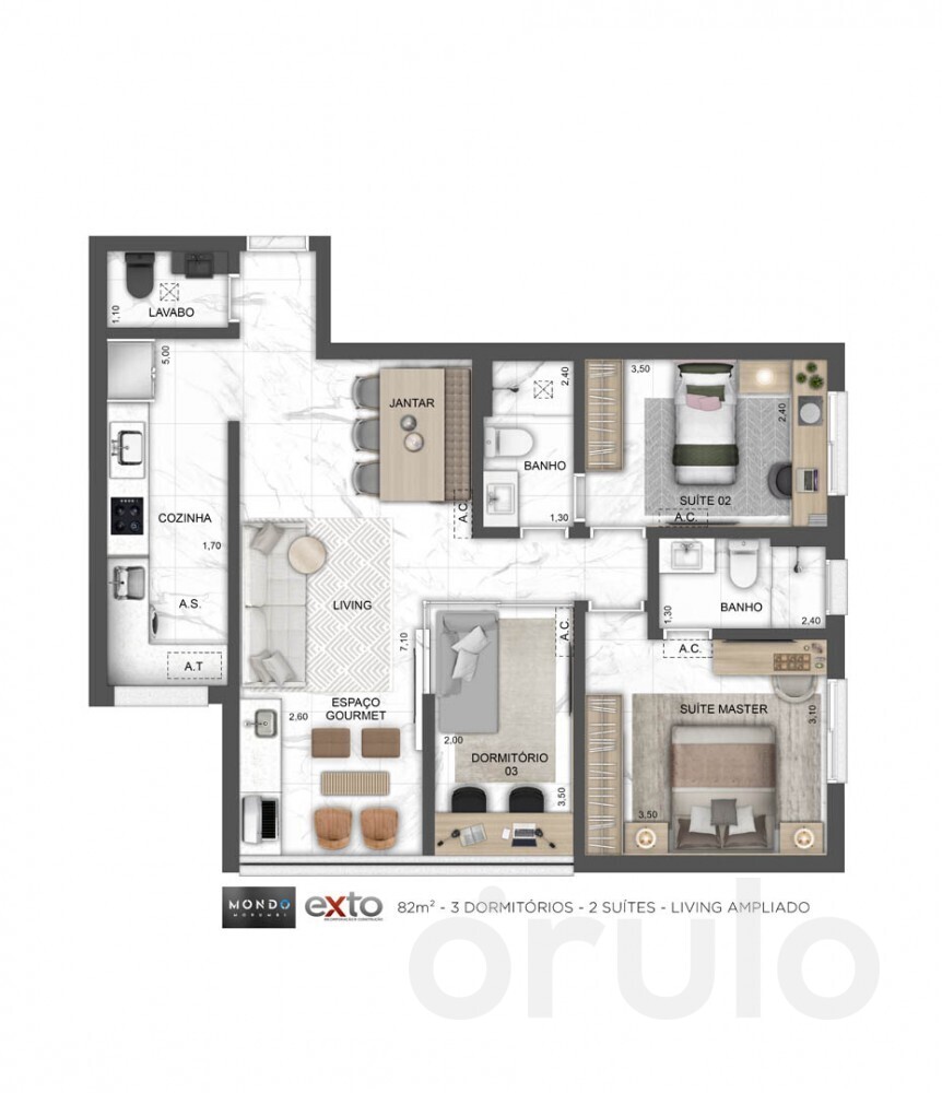 Planta 06 - 3 dorm 82m²