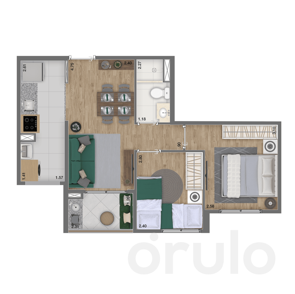 Planta 01 - 2 dorm 47m²