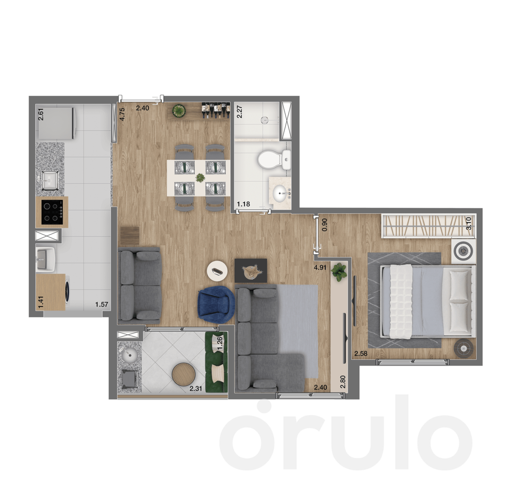 Planta 02 - 1 dorm 47m² - opção