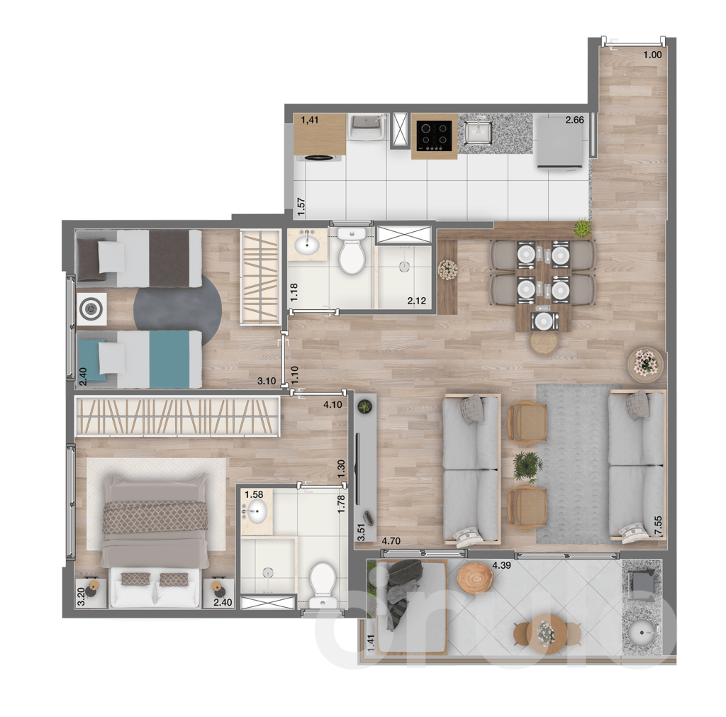Planta 04 - 2 dorm 69m² - opção