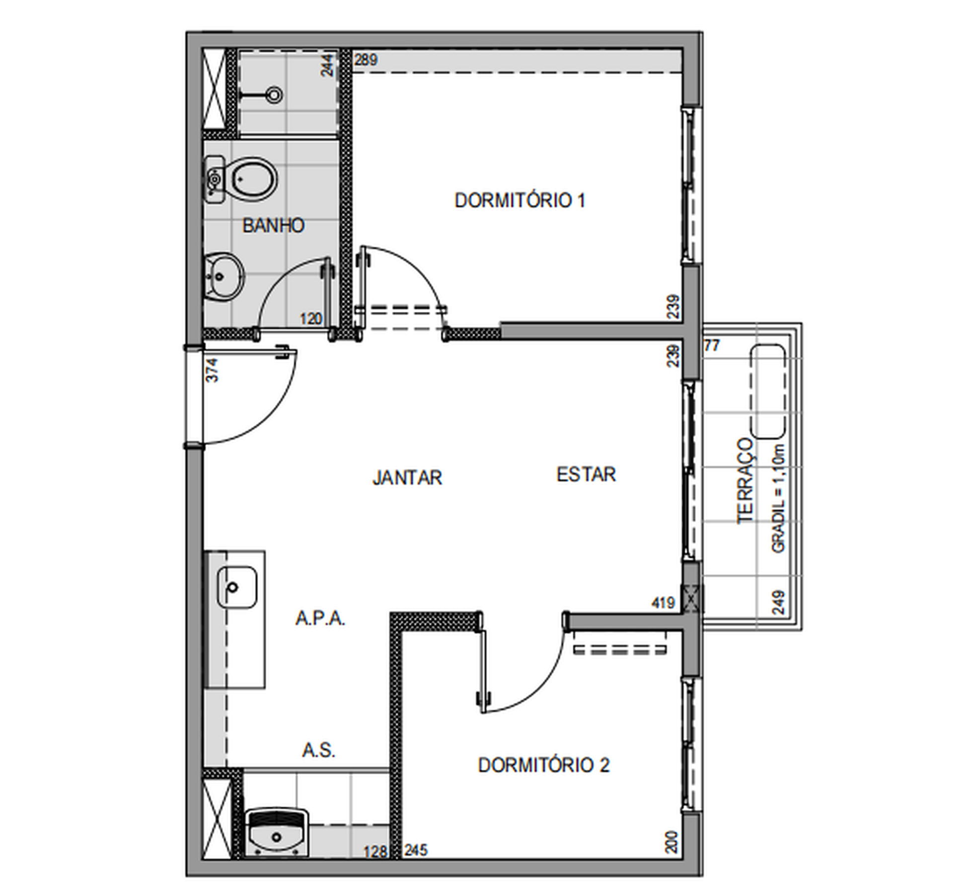 Planta 2 dorm 34m