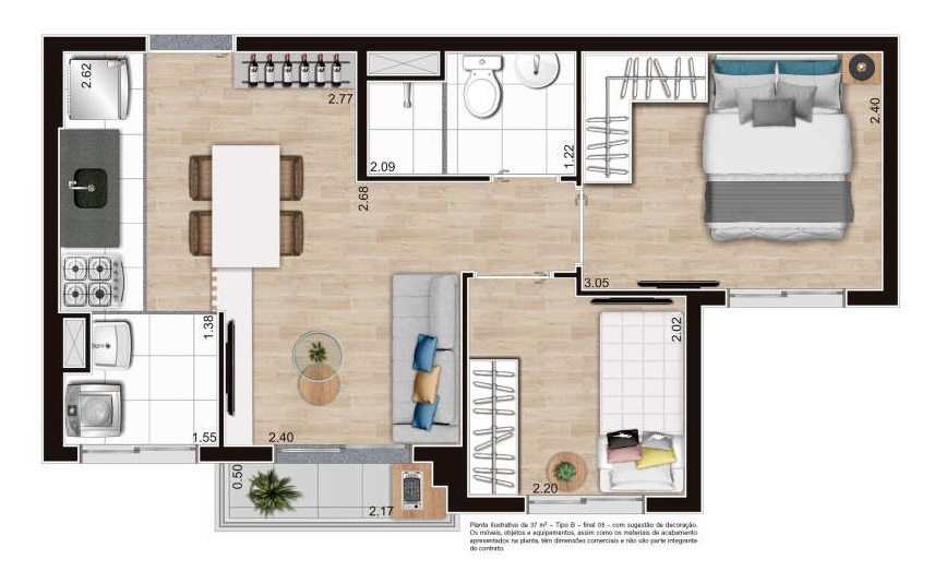 Planta 01 - 2 dorm 37m²