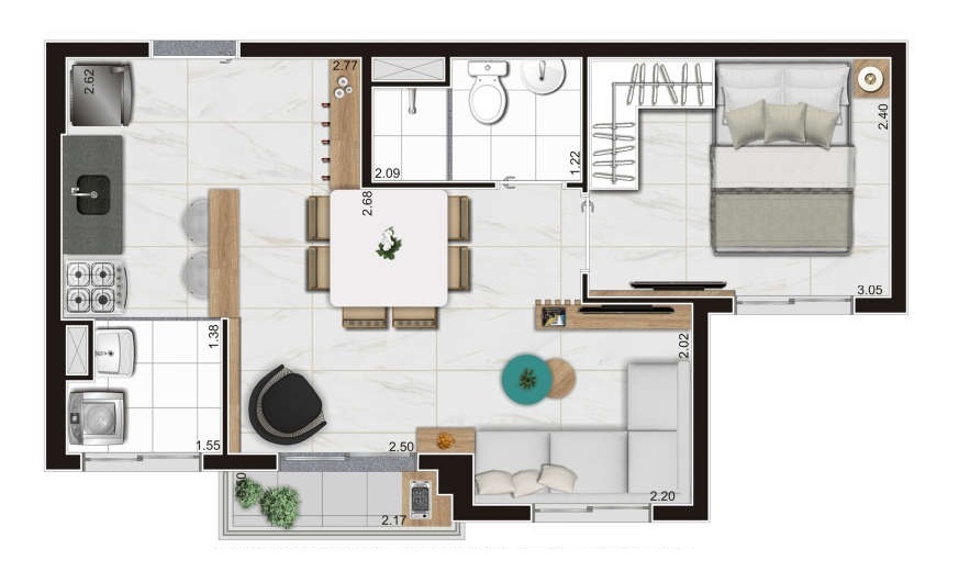 Planta 02 - 1 dorm 37m² - opção