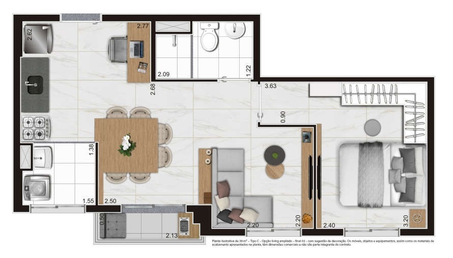 Planta 05 - 1 dorm 39m² - opção