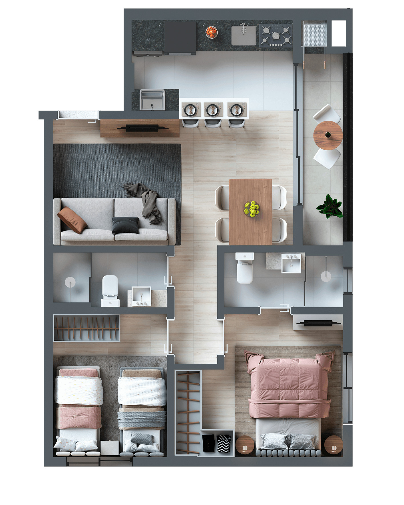 Planta 04 - 2 dorm 57 73m²