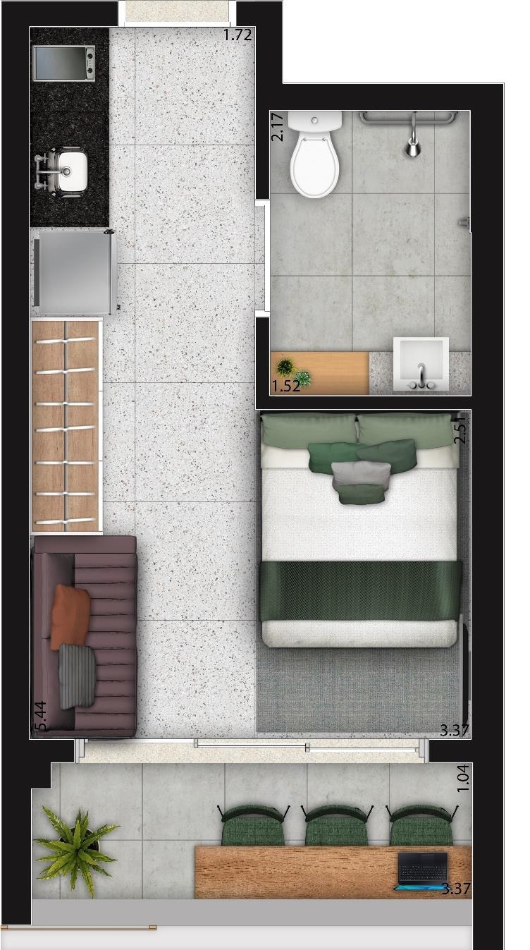 Planta 01 - 1 dorm 24 78m² - loft