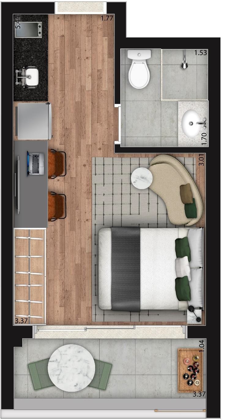 Planta 02 - 1 dorm 25m² - loft