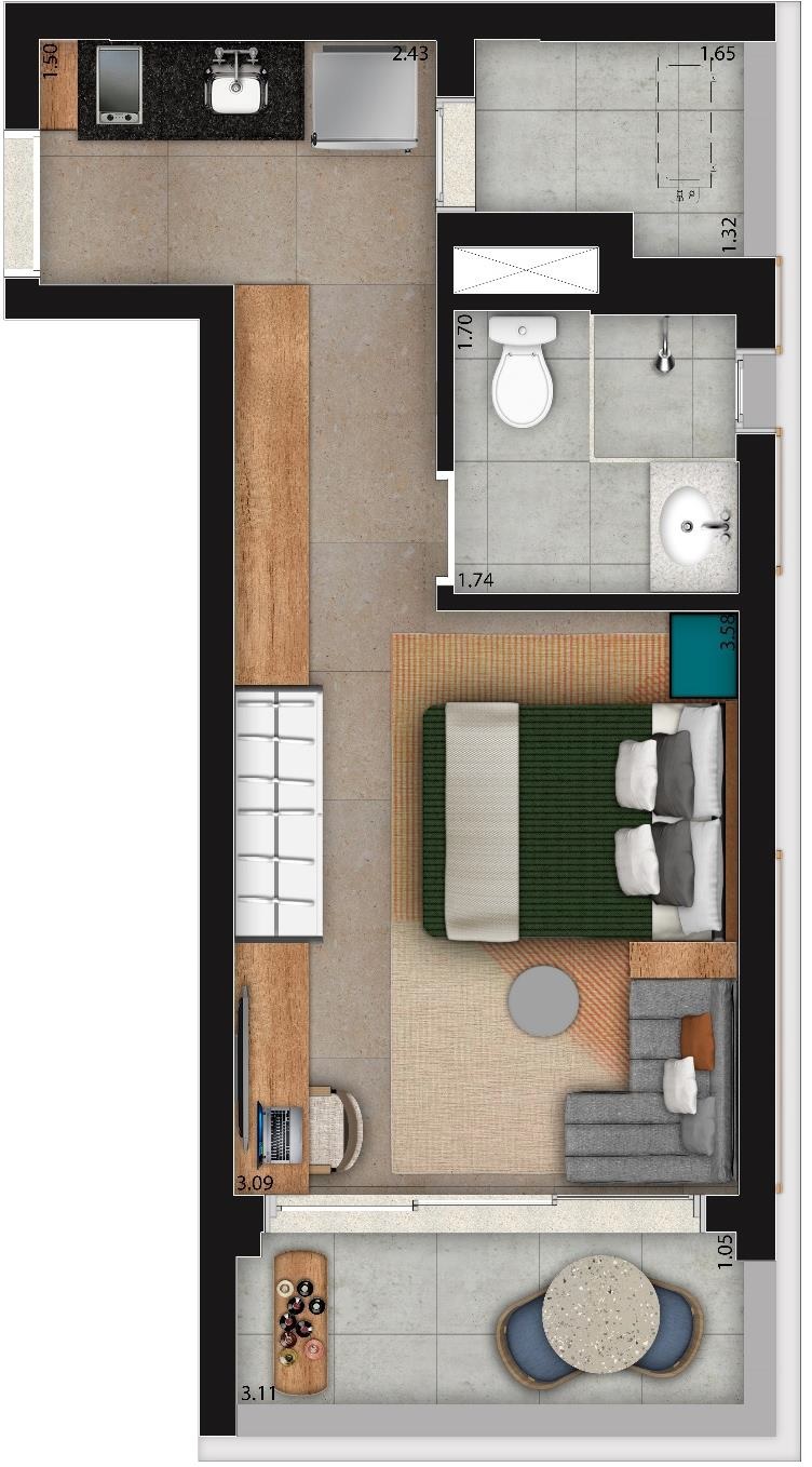 Planta 03 - 1 dorm 32 11m² - loft