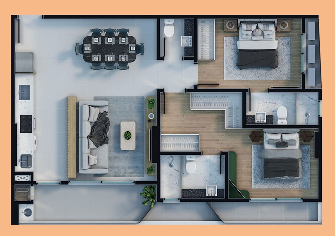 Planta 01 - 2 dorm 90m²