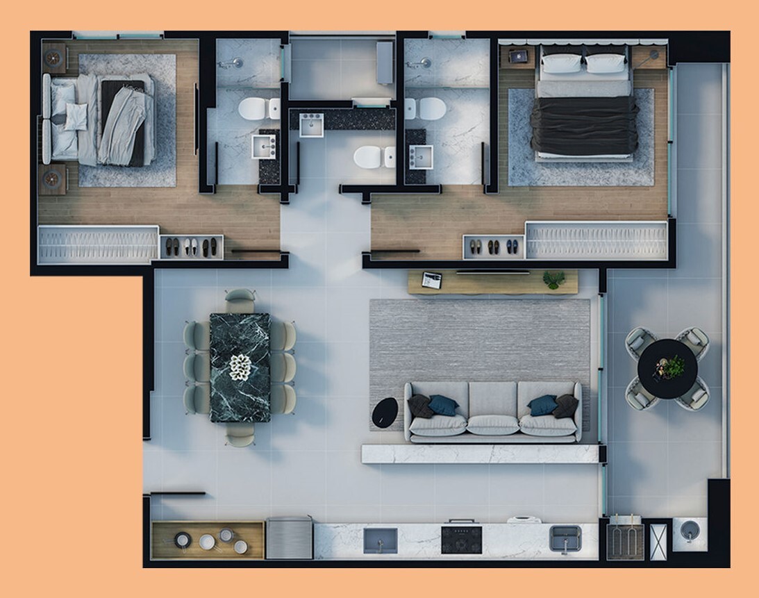 Planta 02 - 2 dorm 92 85m²