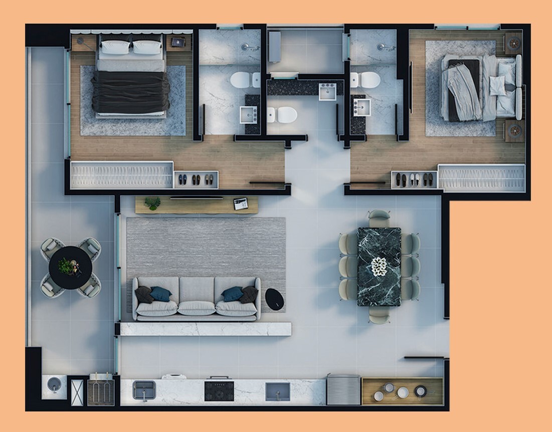 Planta 03 - 2 dorm 92 85m²