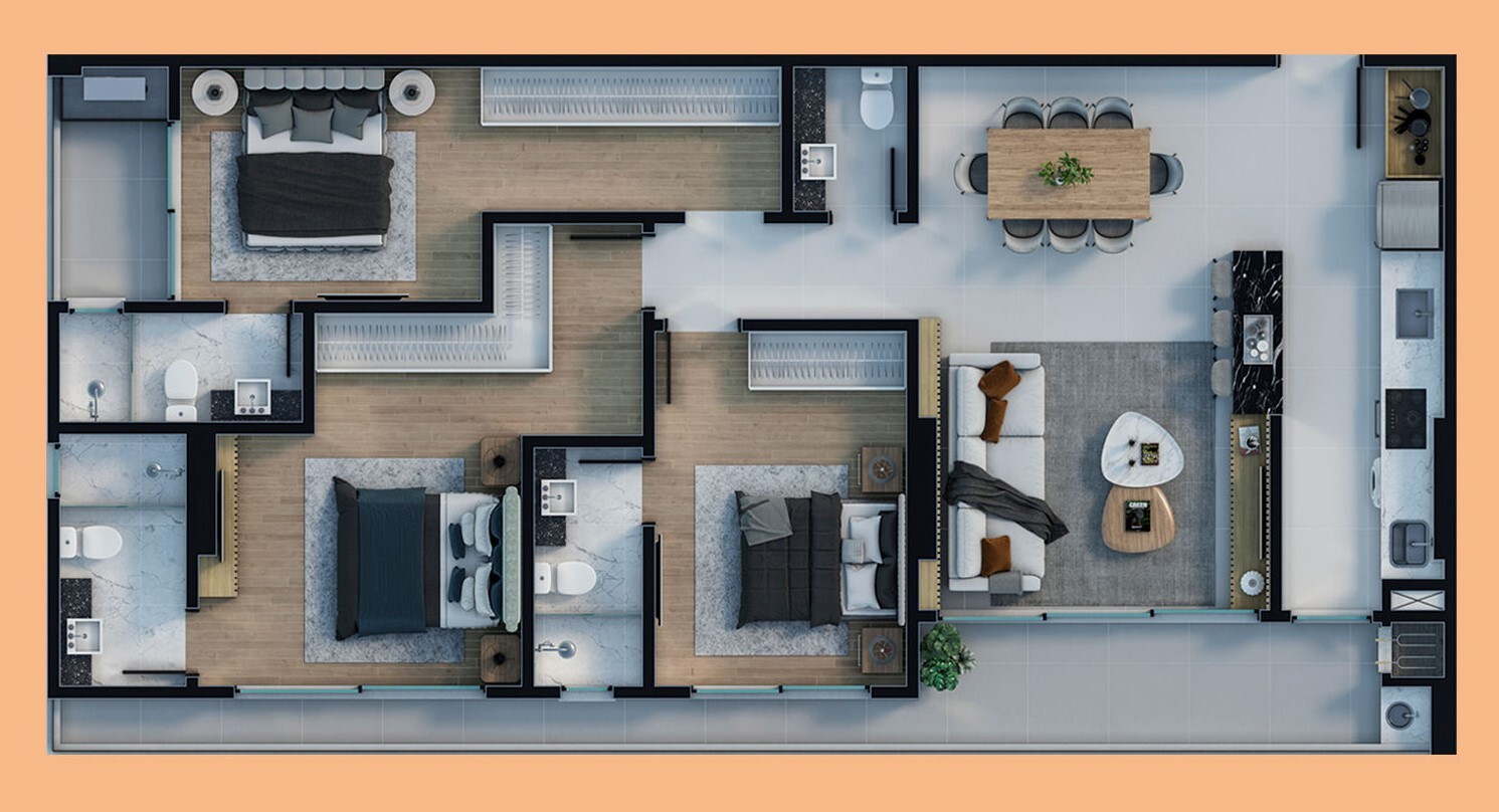 Planta 04 - 3 dorm 123 80m²