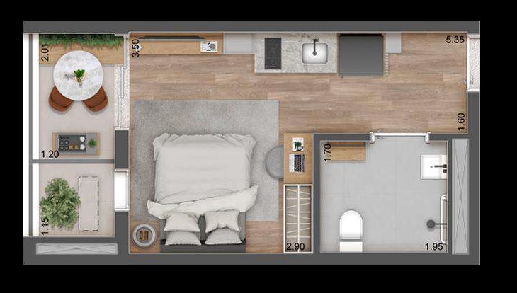Planta 01 - 1 dorm 25m² - studio