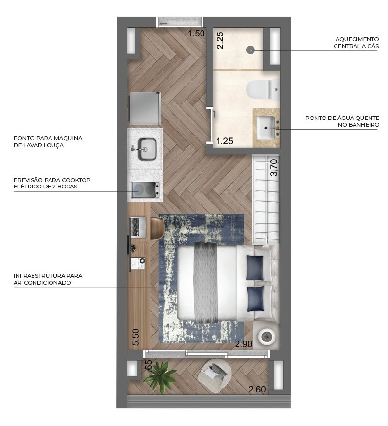 Planta 01 - 1 dorm 22m² - studio