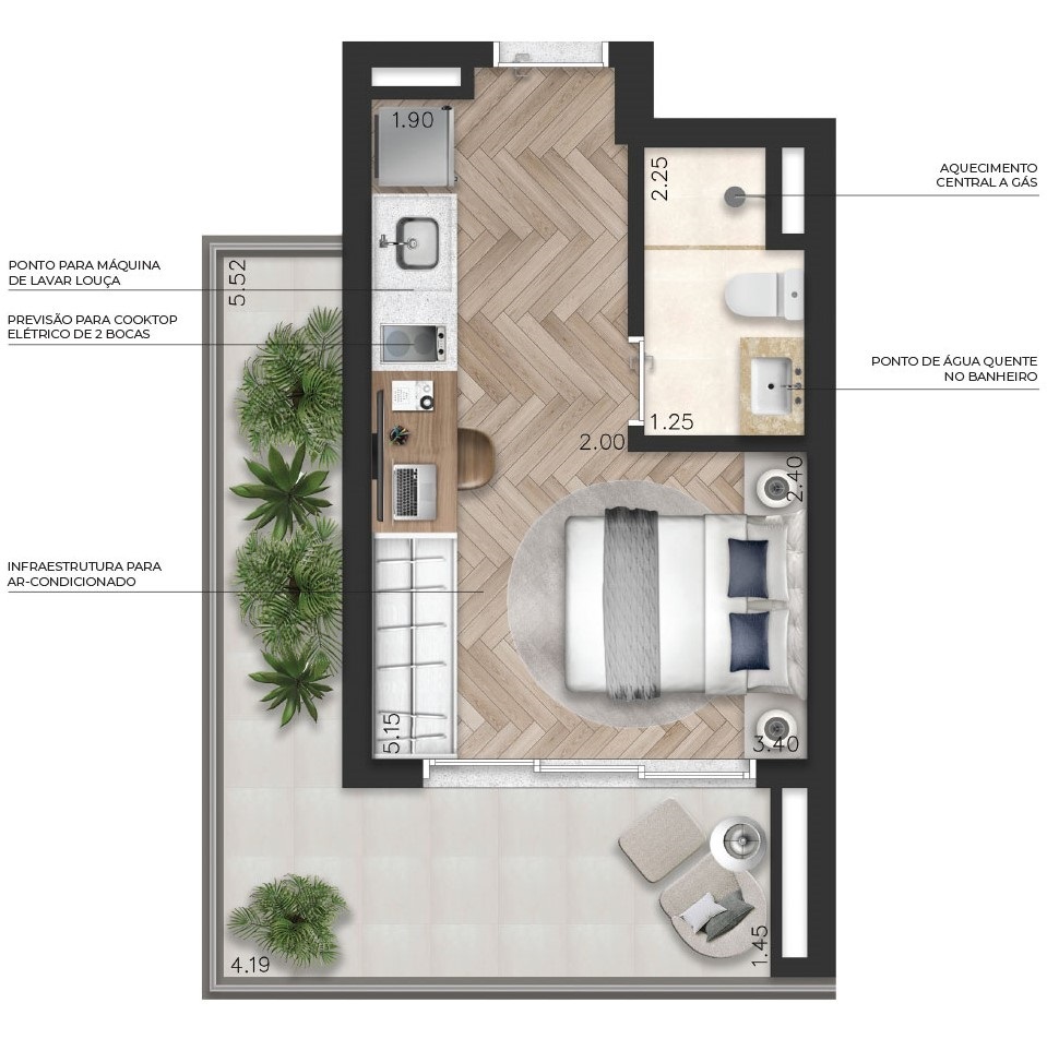 Planta 03 - 1 dorm 33m² - studio