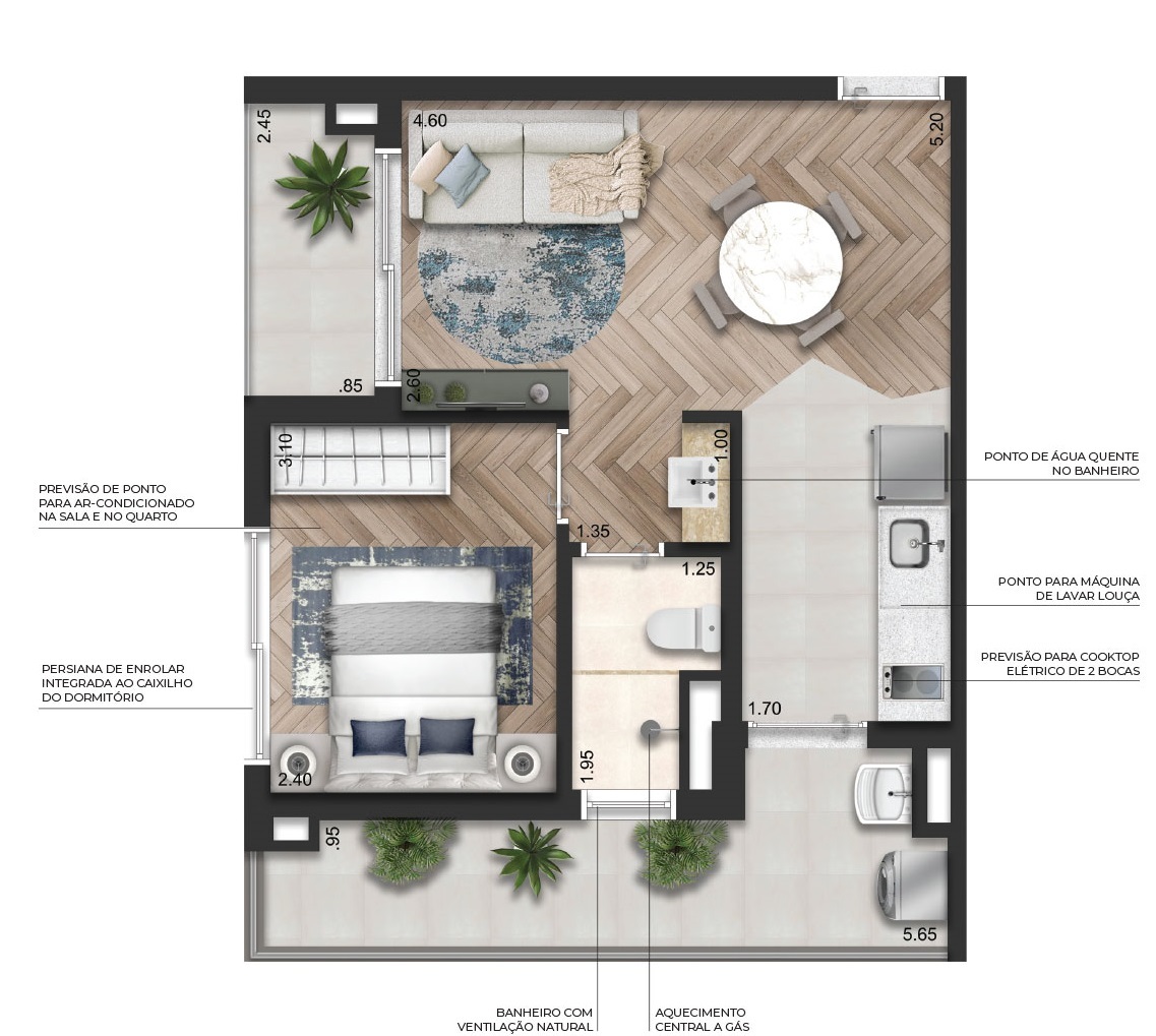 Planta 04 - 1 dorm 44m²