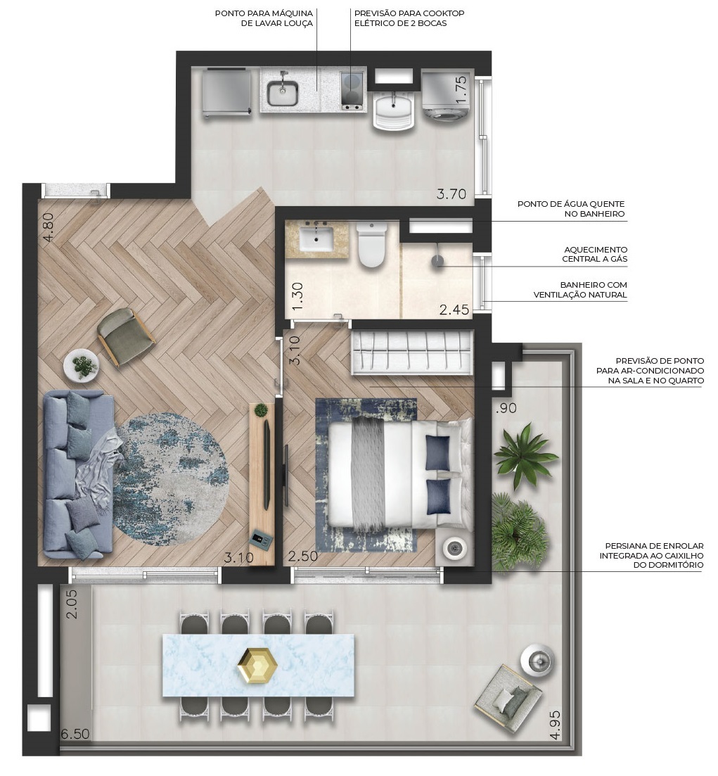 Planta 05 - 1 dorm 58m²