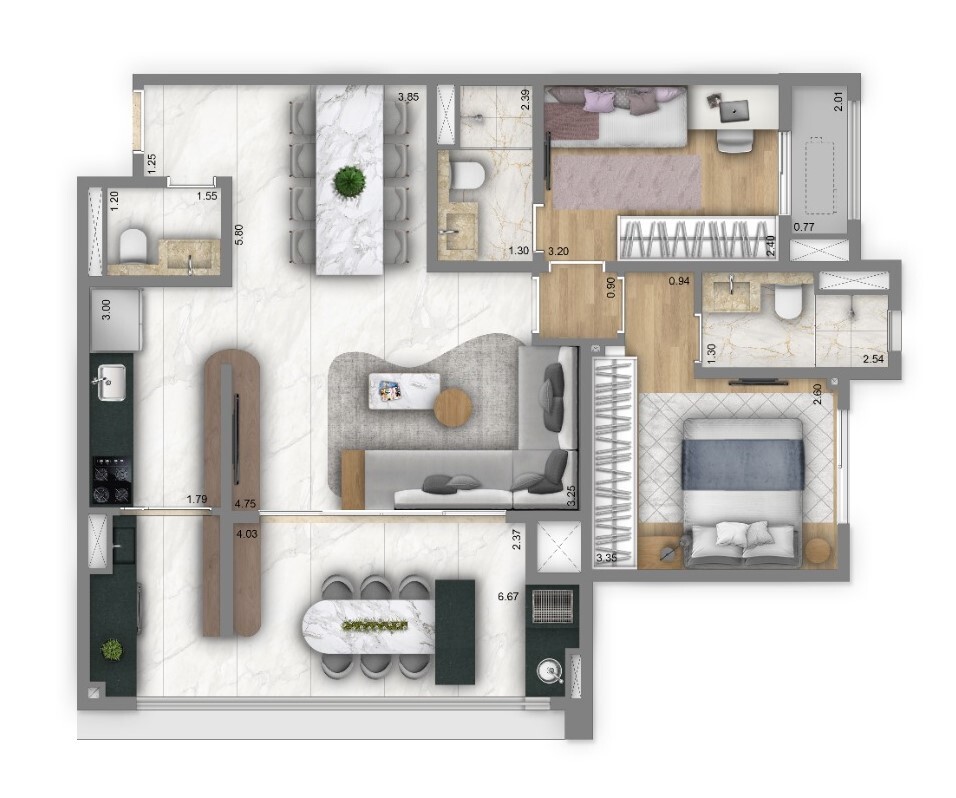 Planta 04 - 2 dorm 80m² - opção