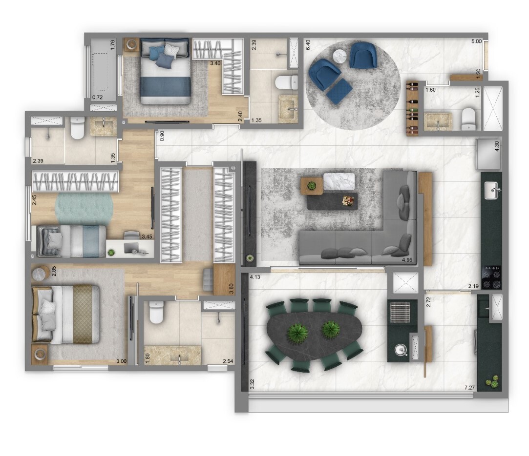 Planta 05 - 3 dorm 125m²