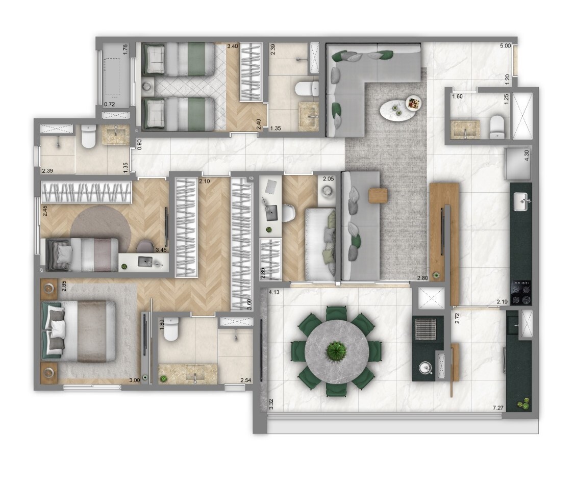 Planta 06 - 4 dorm 125m² - opção