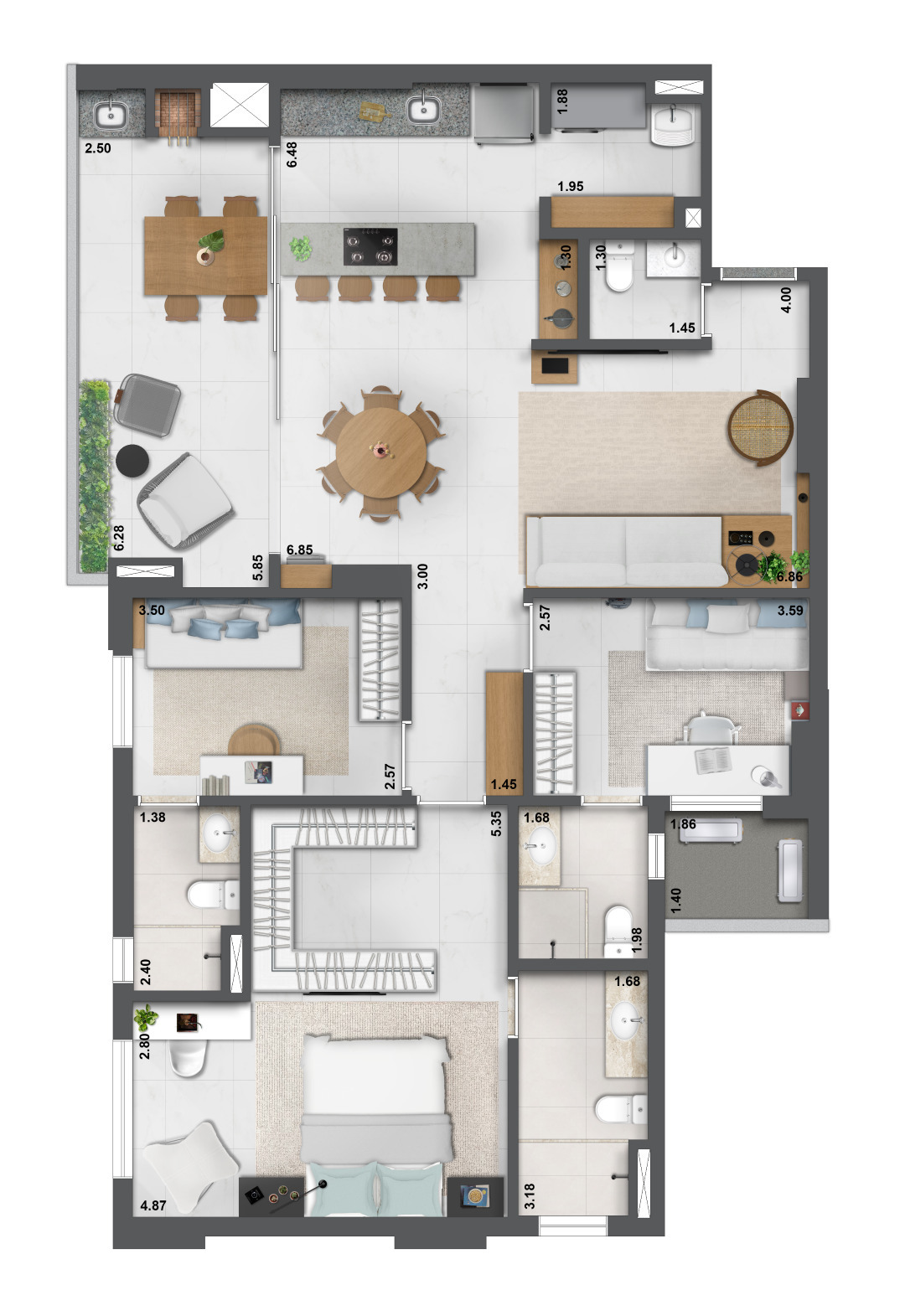 Planta 09 - 3 dorm 131m²