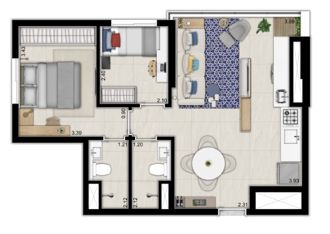 Planta 05 - 2 dorm 49m²
