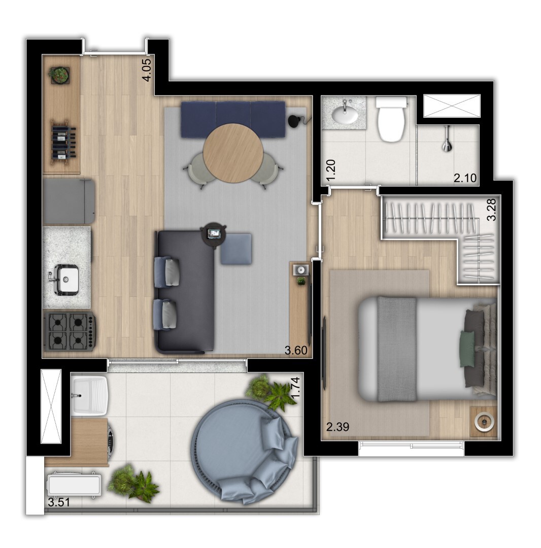 Planta 01 - 1 dorm 35m²