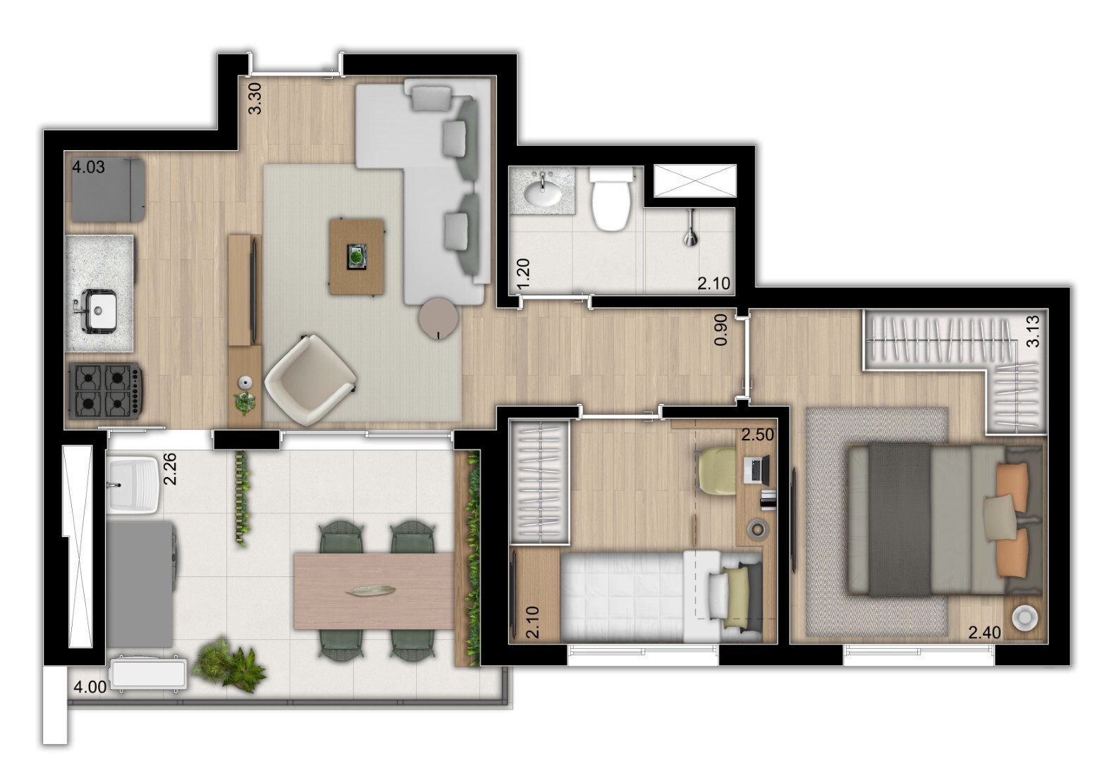 Planta 02 - 2 dorm 45m²