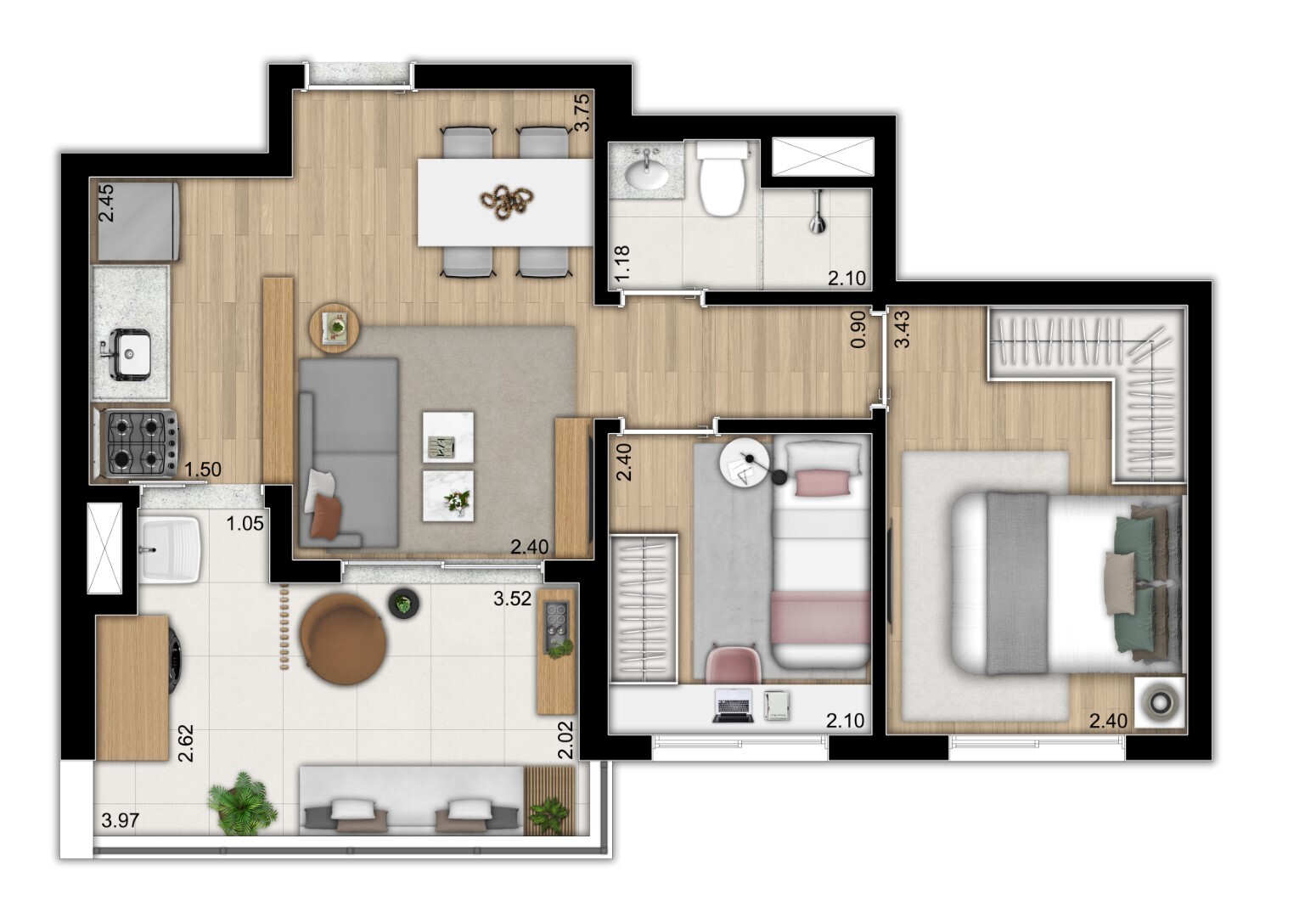 Planta 03 - 2 dorm 46 34m²