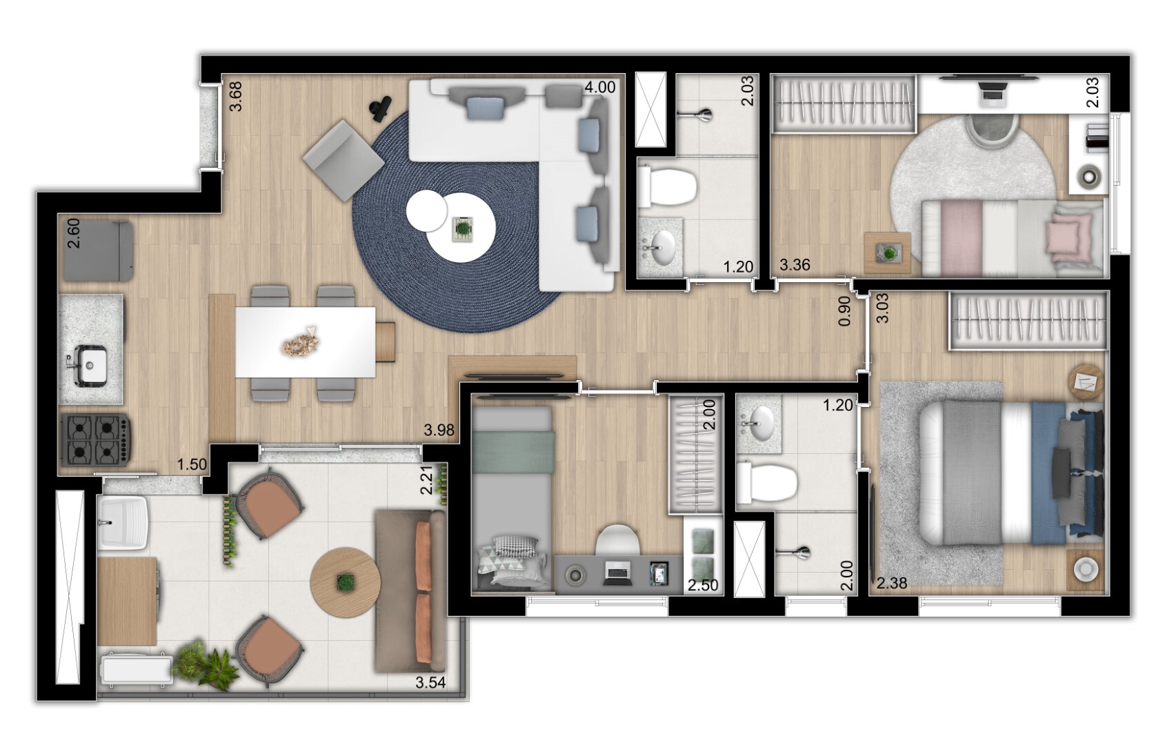 Planta 05 - 3 dorm 61m²