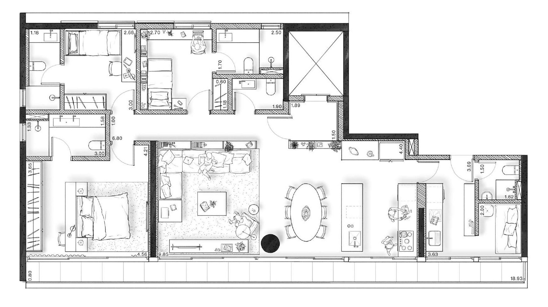 Planta 01 - 3 dorm 148 88m²