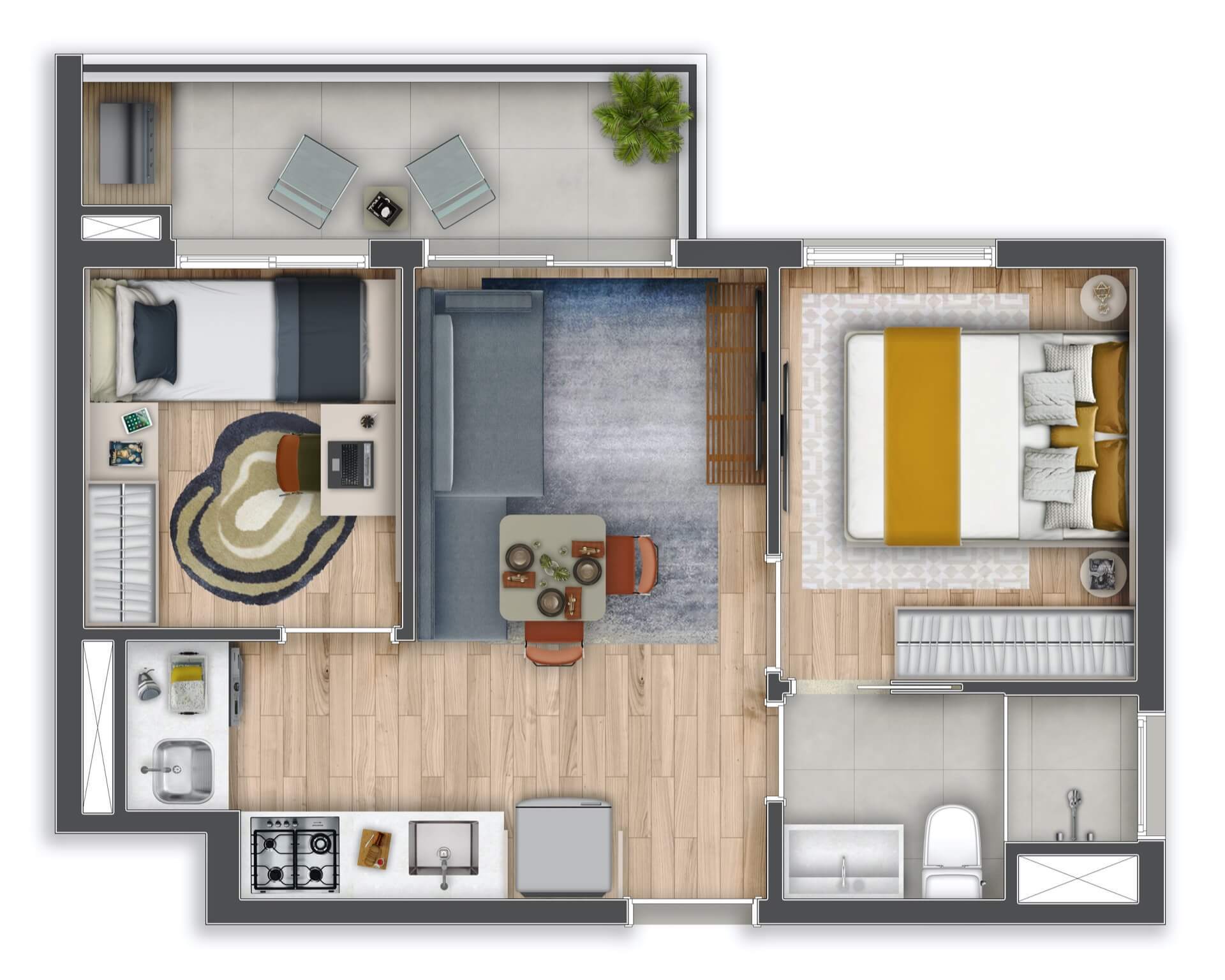 Planta 01 - 2 dorm 38 51m²