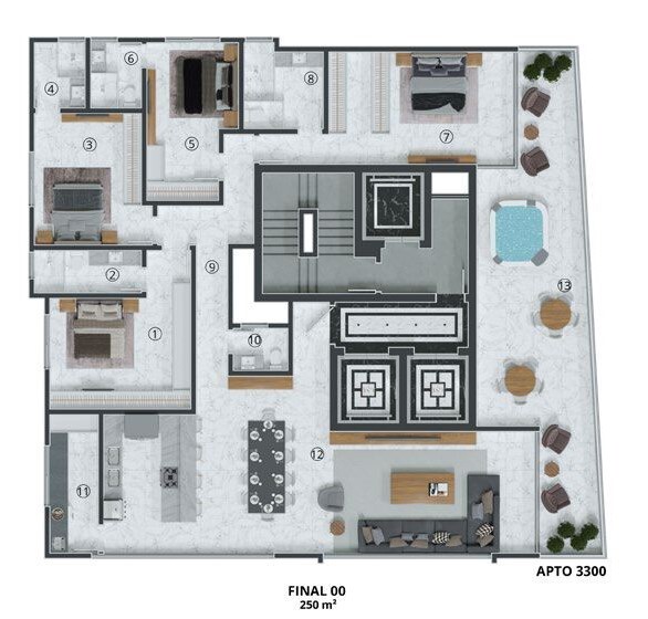 Planta 01 - 4 dorm 250m²