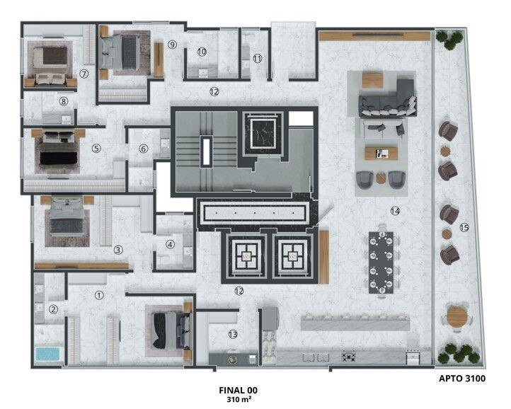 Planta 03 - 5 dorm 310m²
