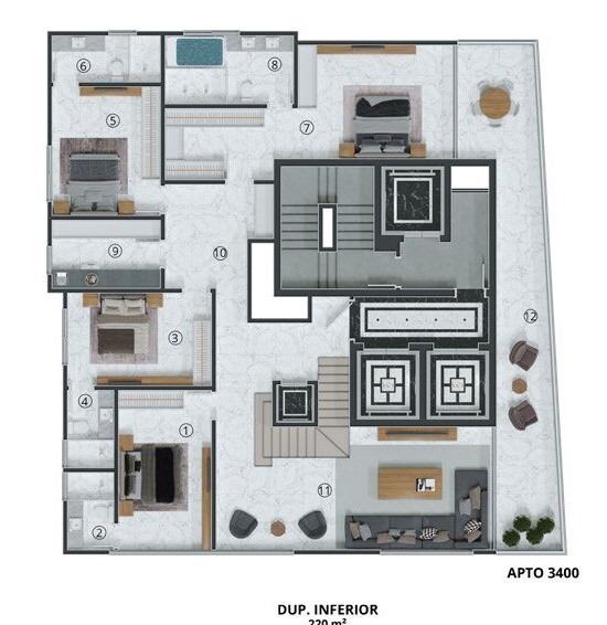 Planta 06 - 4 dorm 400m² - cobertura duplex - inferior