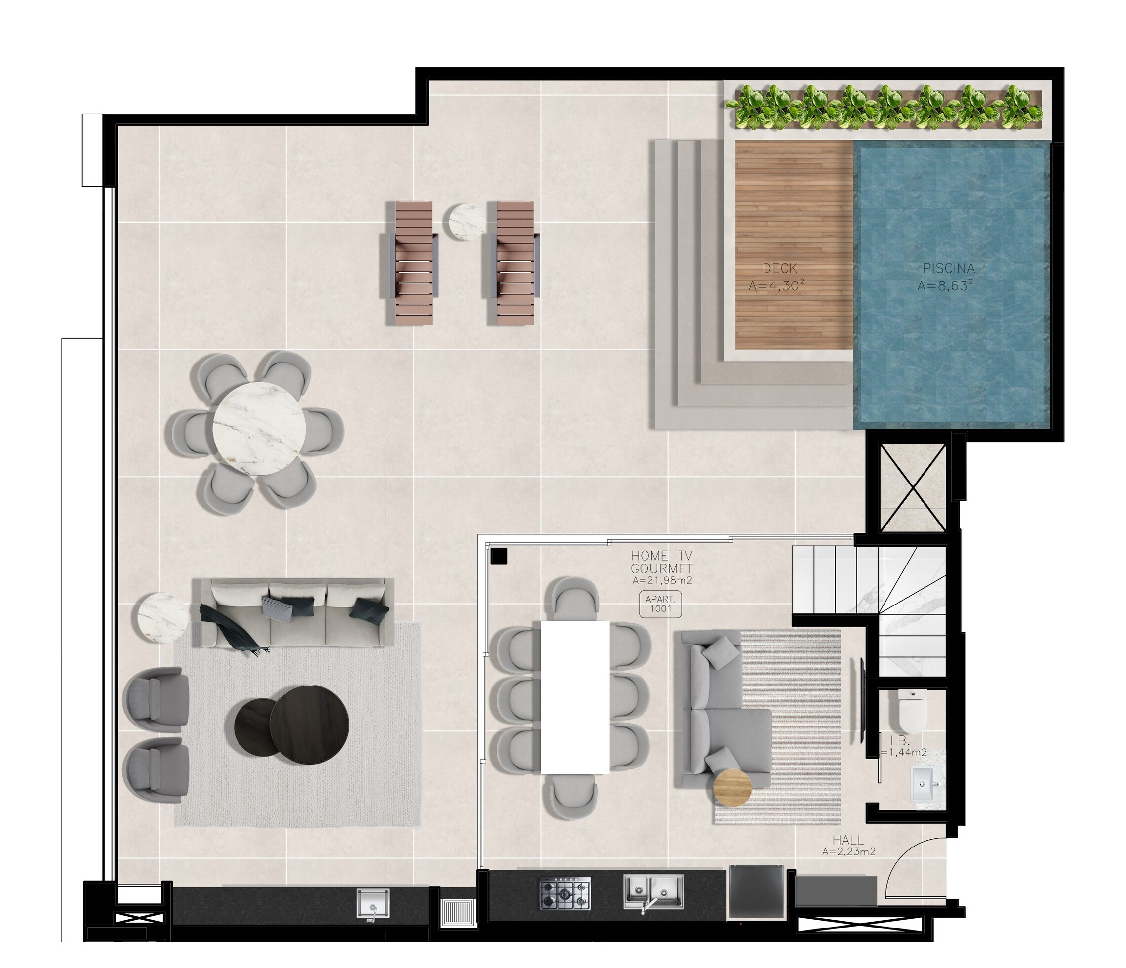 Planta 04 - 3 dorm 249 54m² - cobertura duplex - superior