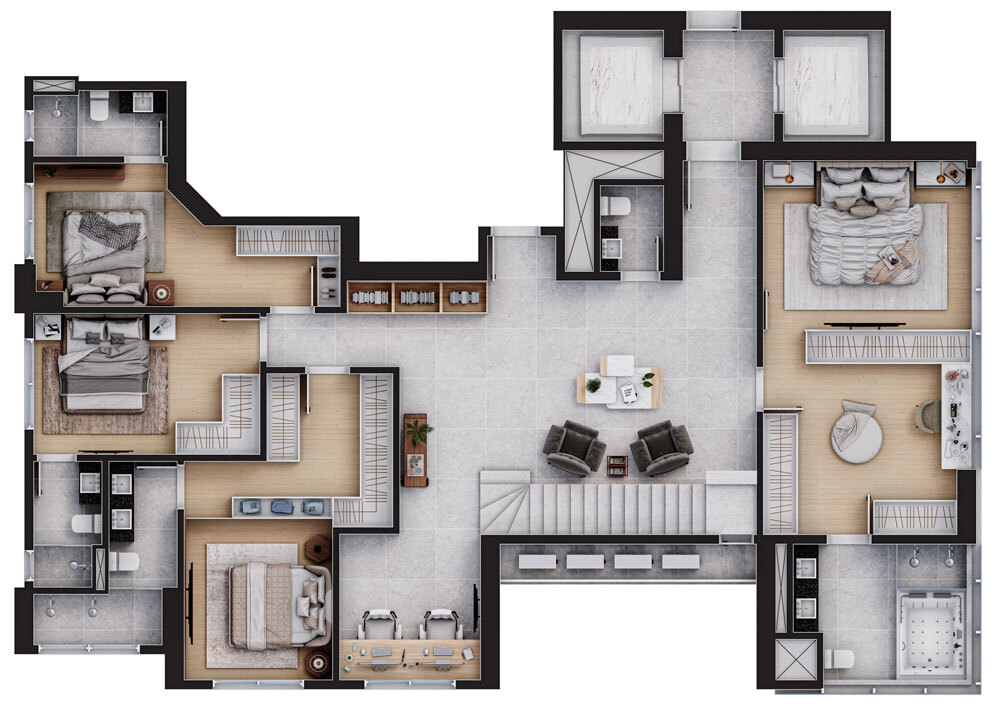 Planta 02 - 4 dorm 362m² - cobertura duplex - inferior
