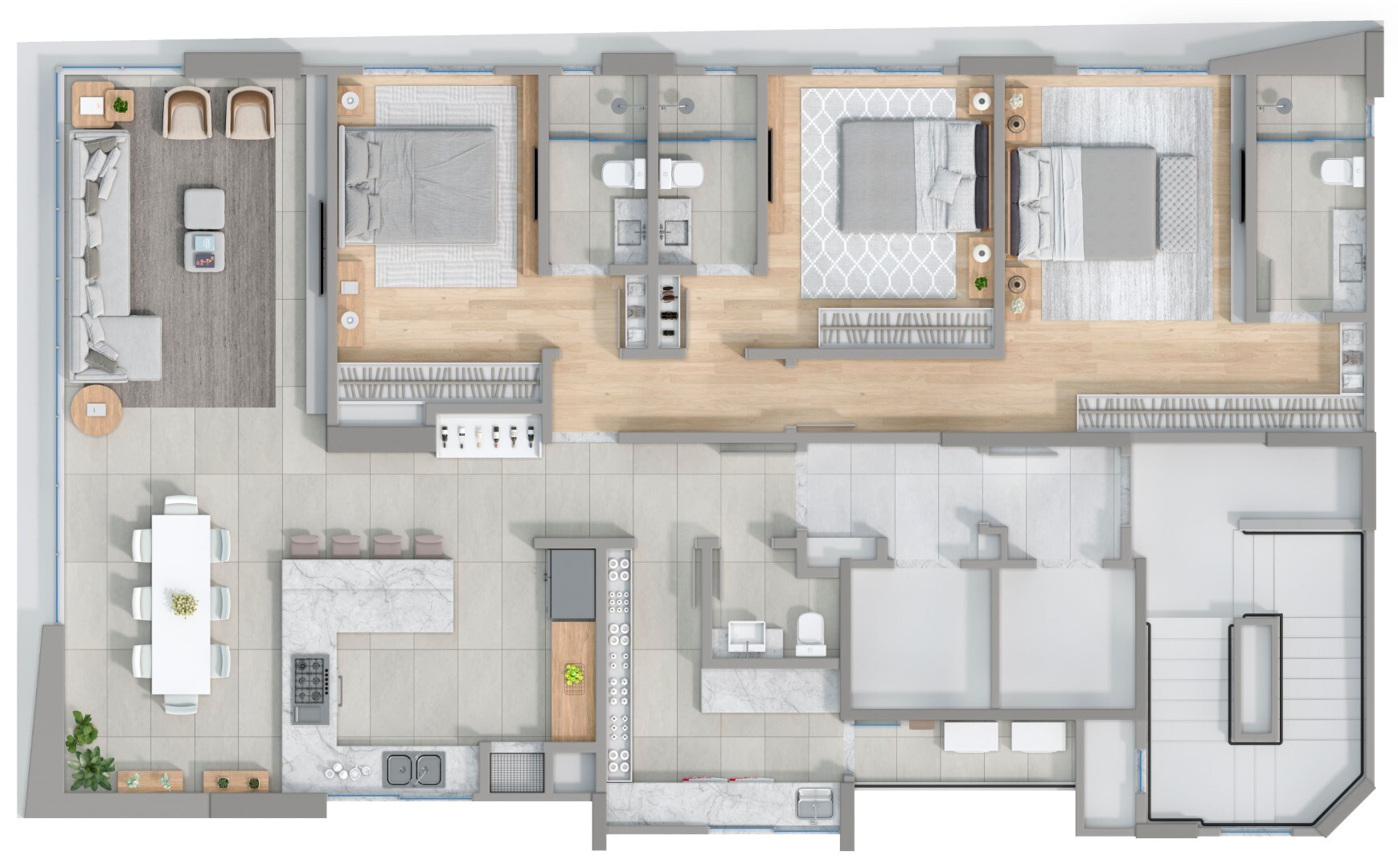 Planta 01 - 3 dorm 150 73m²