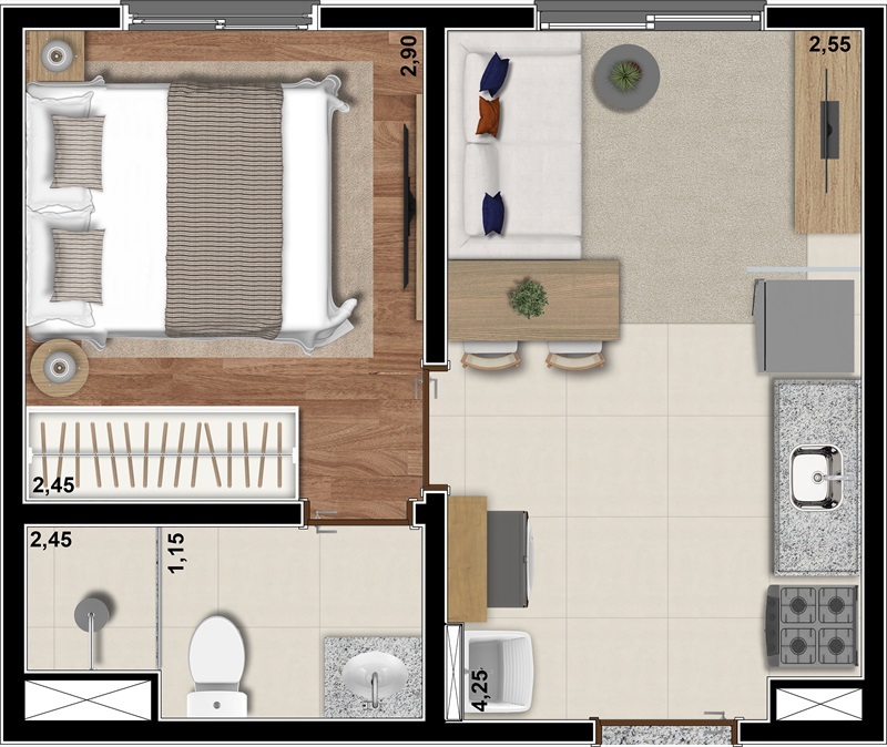Planta 01 - 1 dorm 24 17m²