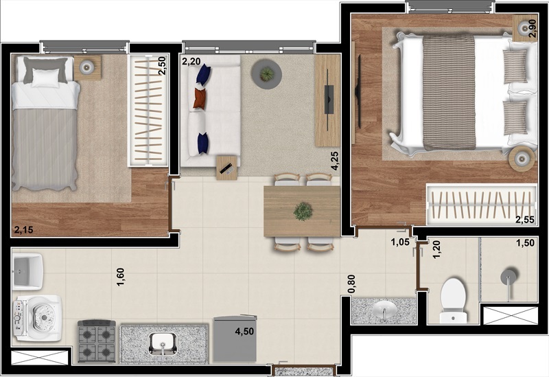 Planta 05 - 2 dorm 33 18m²