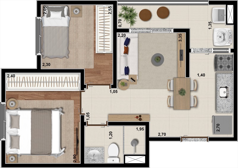 Planta 07 - 2 dorm 35 51m²