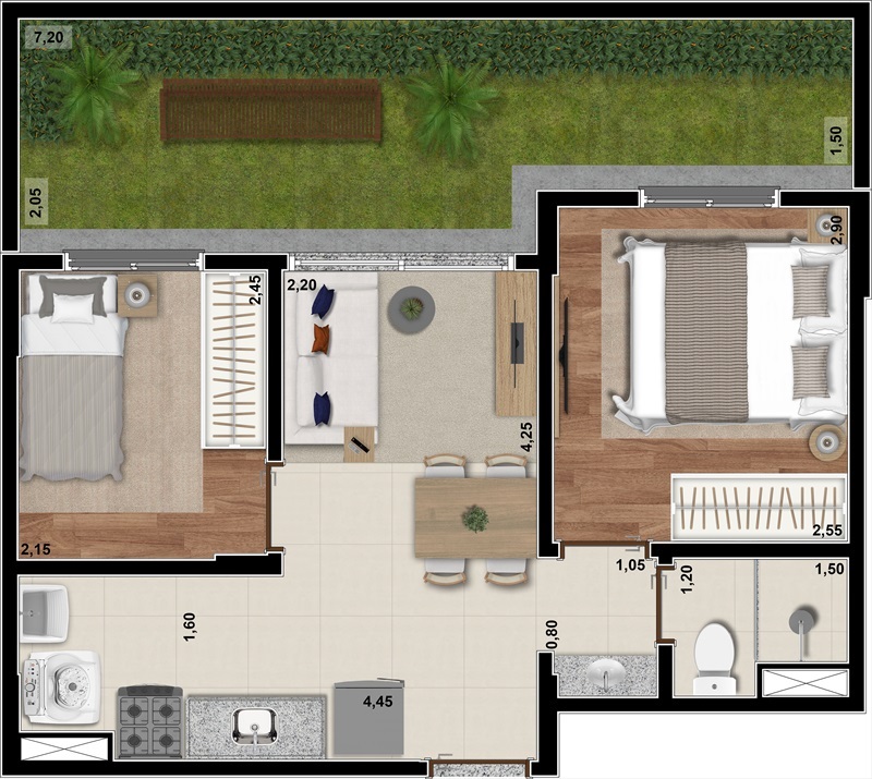 Planta 10 - 2 dorm 48 76m² - garden