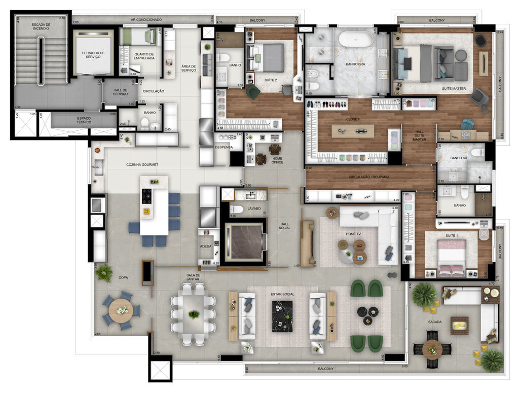 Planta 02 - 3 dorm 340m² - opção 1