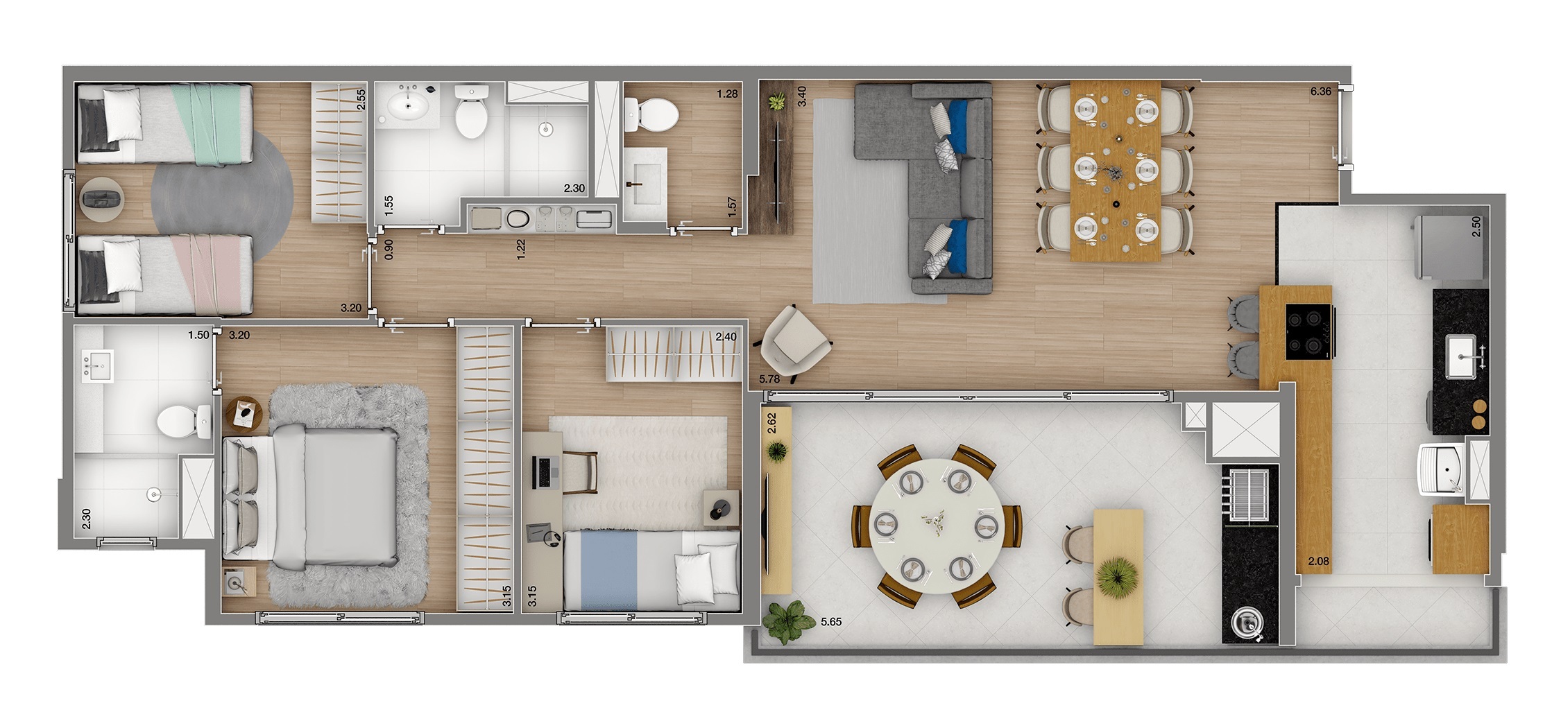 Planta 01 - 3 dorm 94m²