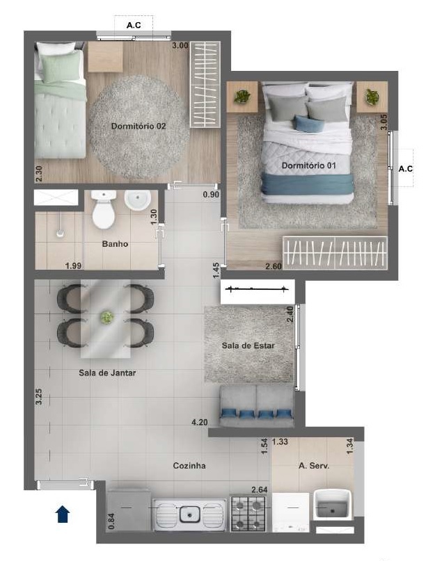 Planta 02 - 2 dorm 41 40m²