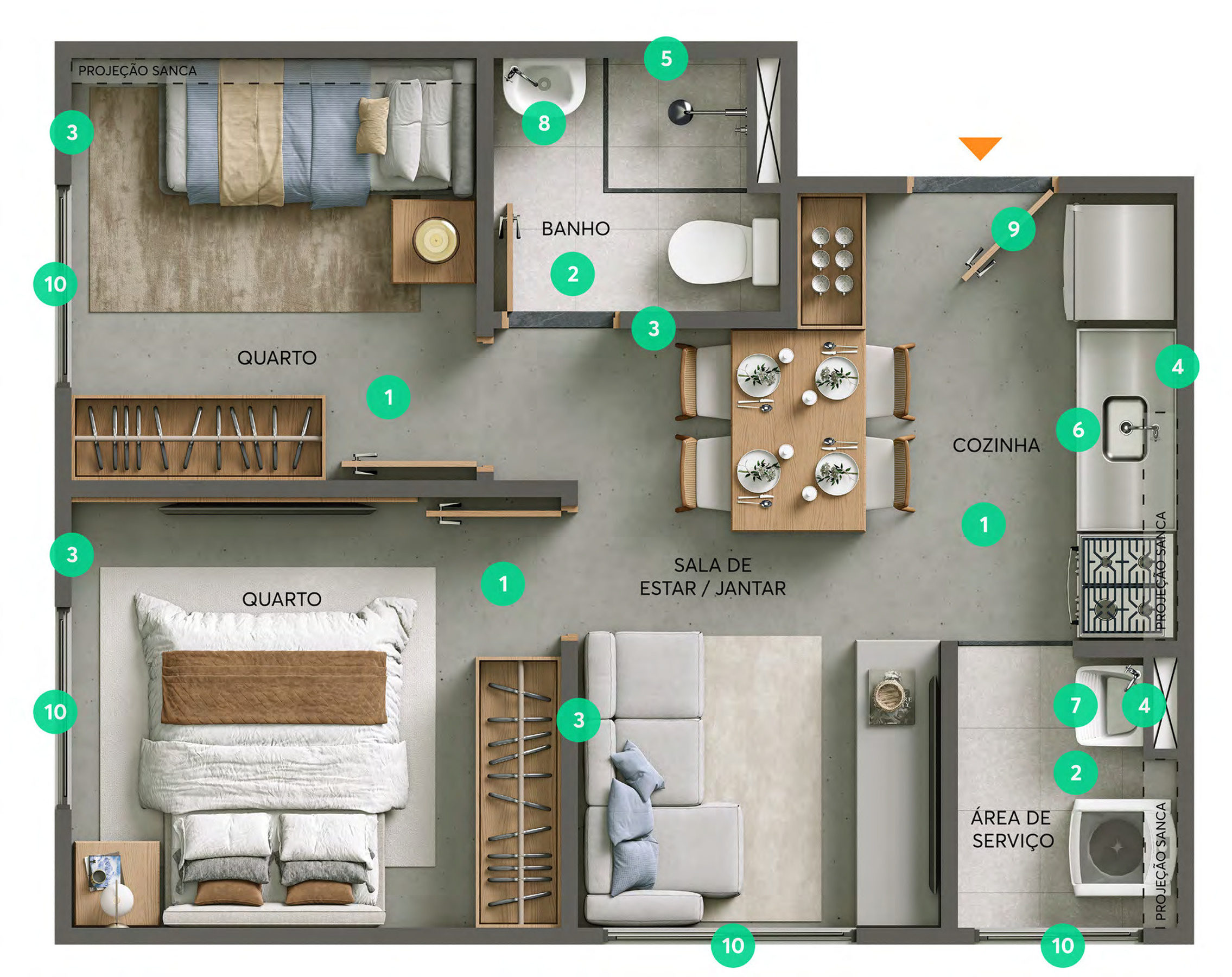 Planta 01 - 2 dorm 33,61m²