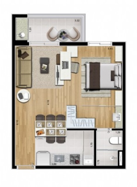 Planta 01 - 1 dorm 42m² - loft